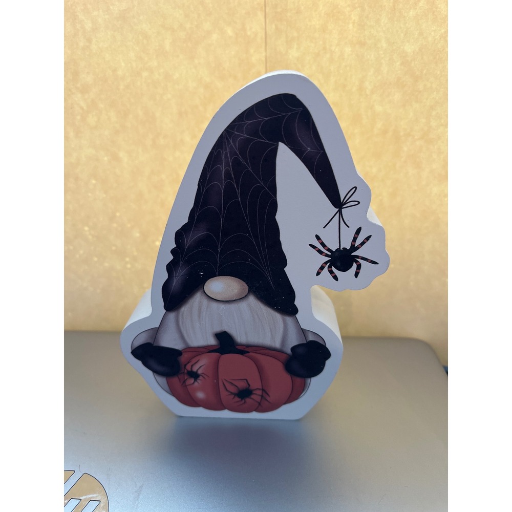 Halloween Gnome Wooden Block Sign Spider Pumpkin Tiered Tray Decor Sitter